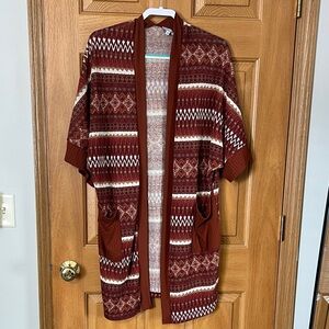 White Birch Women's Rust and Cream Knit Poncho
